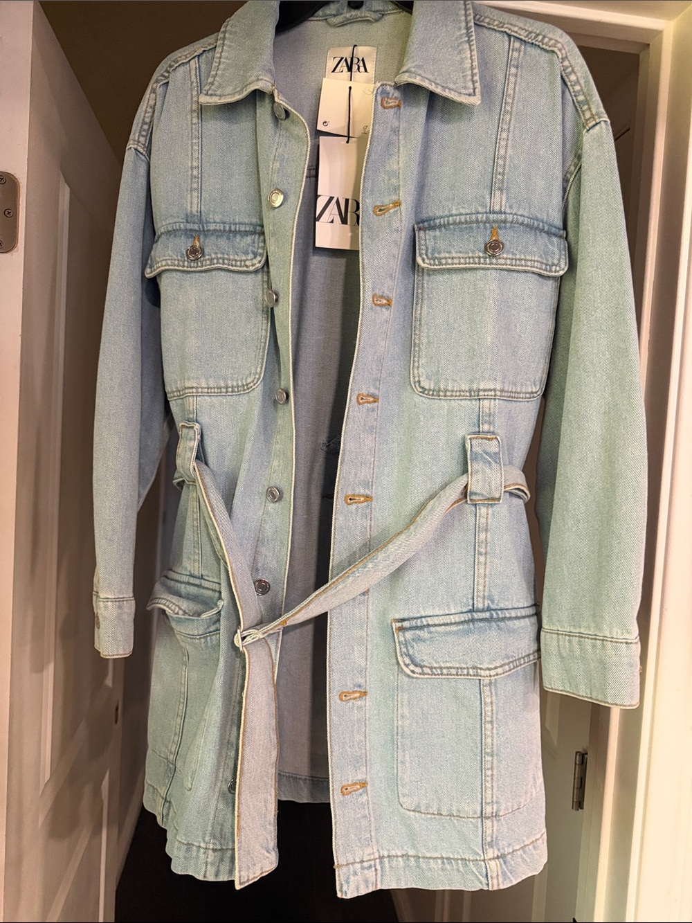 Zara Light Wash Denim Trench Coat